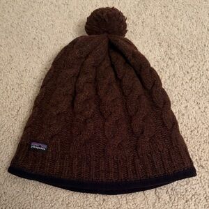 Patagonia Dark Brown Knit Beanie with Pom-Pom